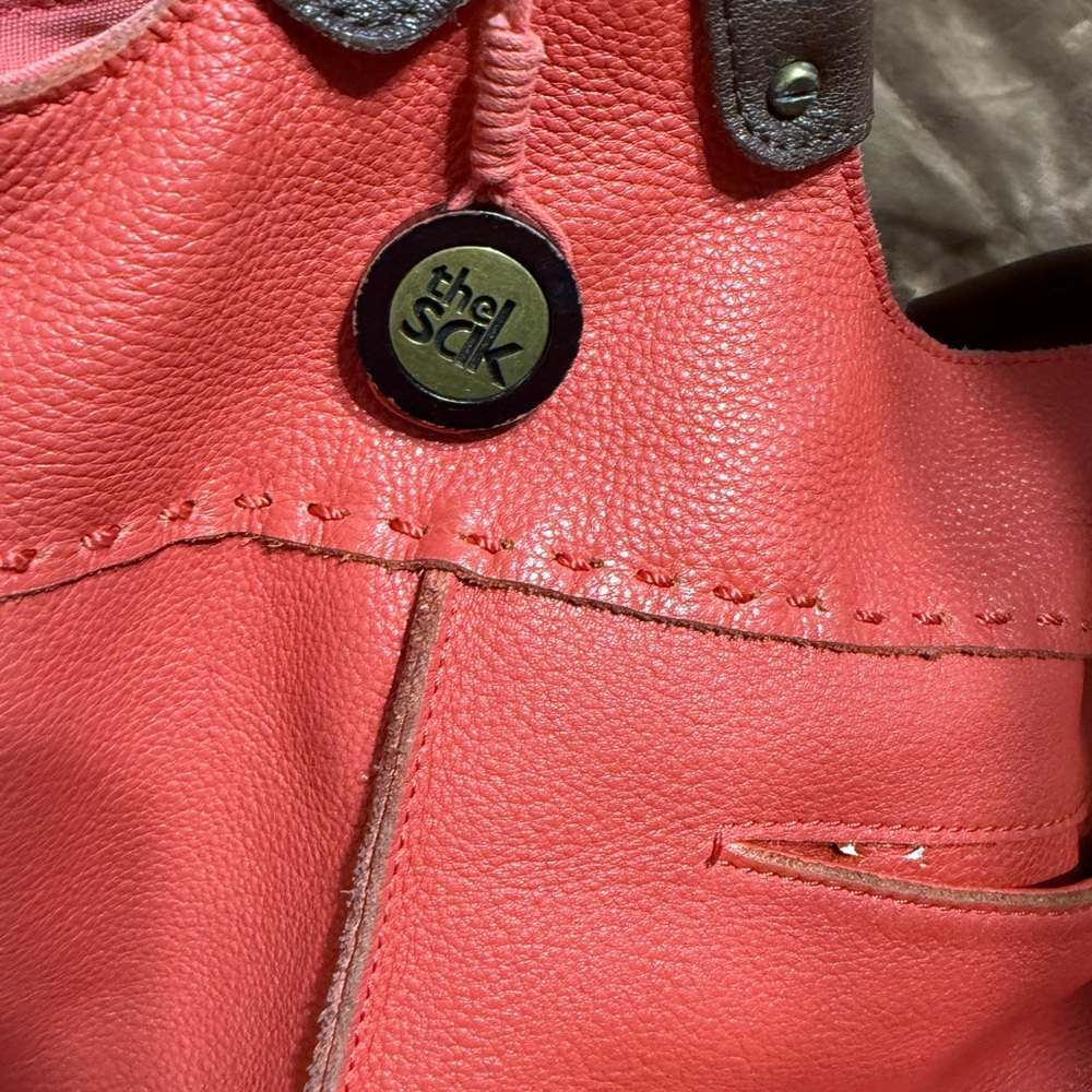 Dark Coral Hobo Bag with Leather Handles - Picture 3 of 11